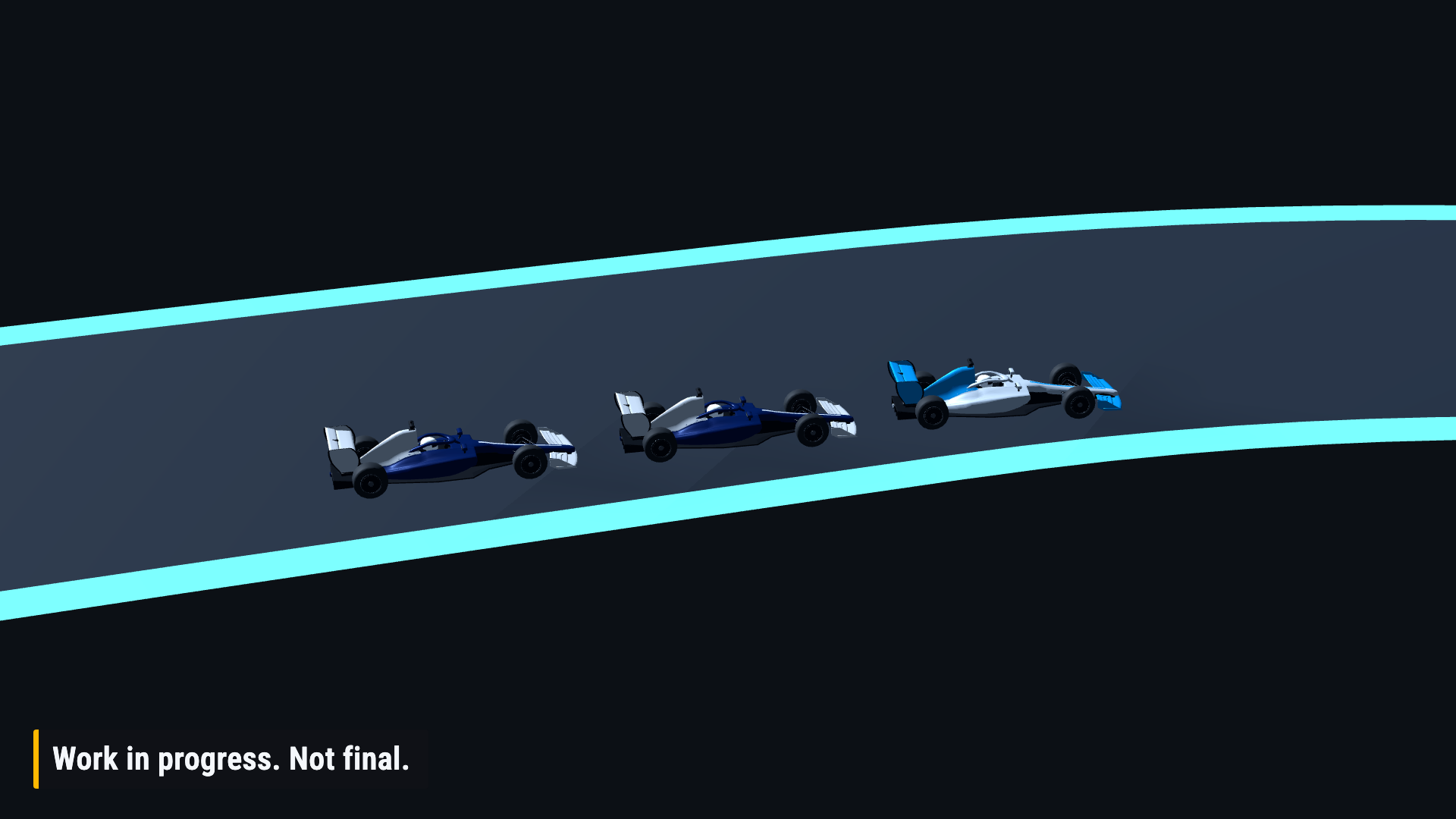 Three cars running nose to tail in a fight for position. Work in progress, not final.